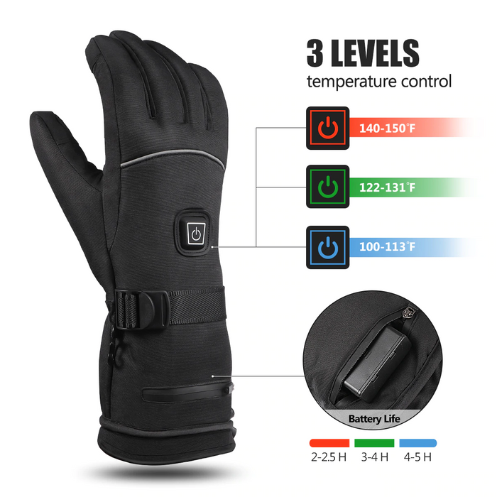 Electric Battery Heated Gloves - Waterproof, Thermal Heat, Touch Screen Finger Tips