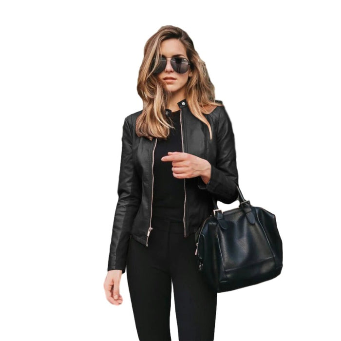 PU Leather Zipper Jacket For Women