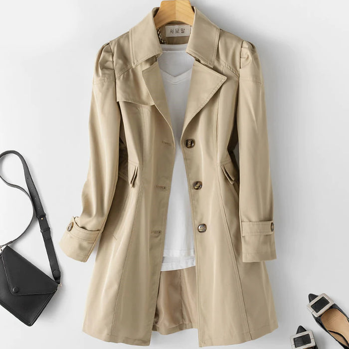 Single-Breasted Mid-Long Women Trench Coat