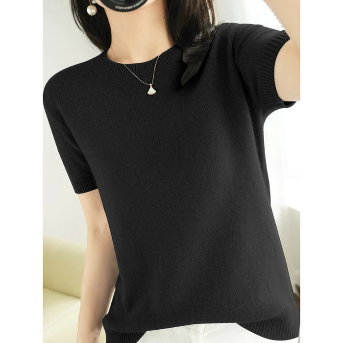 Short-Sleeved Women's Pullover Vest T-Shirt Knitted Base Sweater