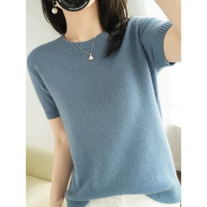 Short-Sleeved Women's Pullover Vest T-Shirt Knitted Base Sweater