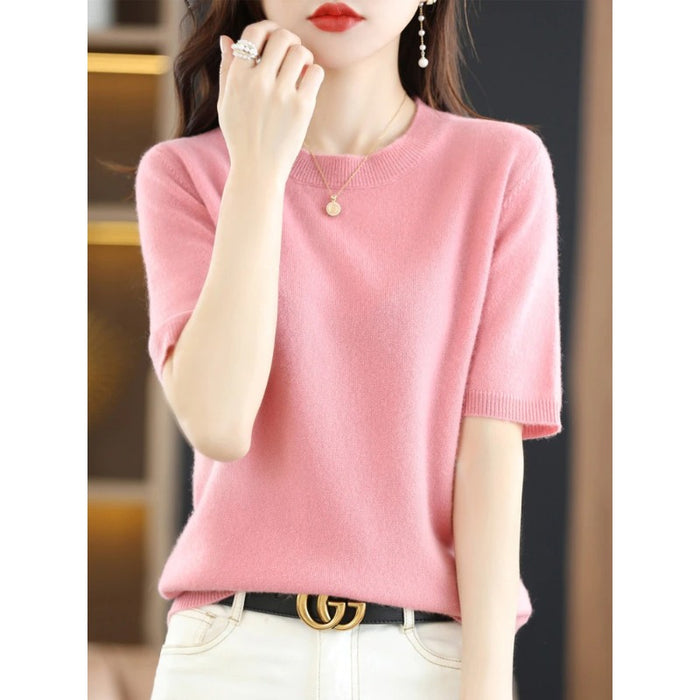 Short-Sleeved Women's Pullover Vest T-Shirt Knitted Base Sweater