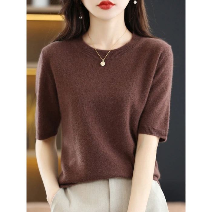 Short-Sleeved Women's Pullover Vest T-Shirt Knitted Base Sweater