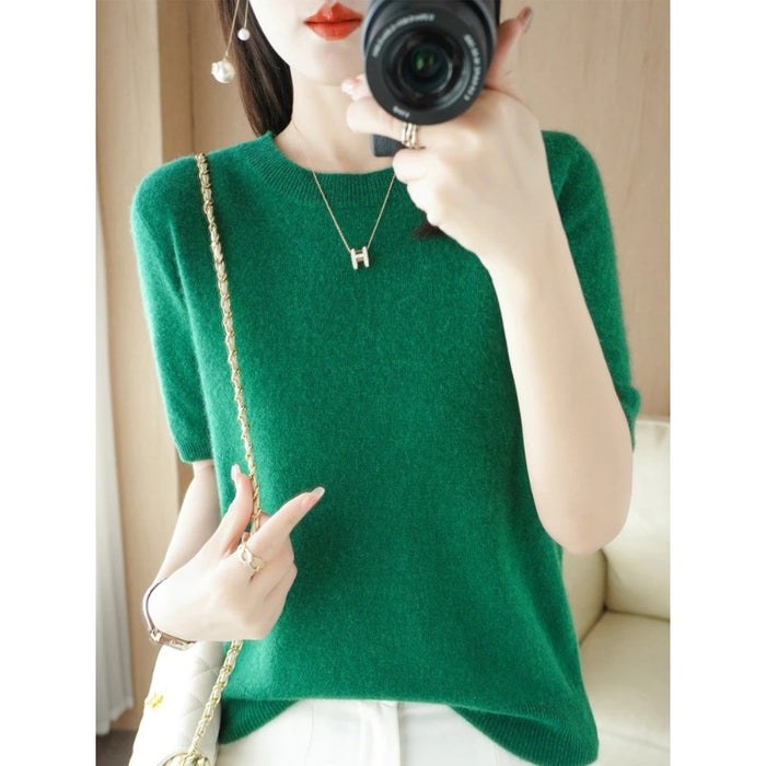 Short-Sleeved Women's Pullover Vest T-Shirt Knitted Base Sweater