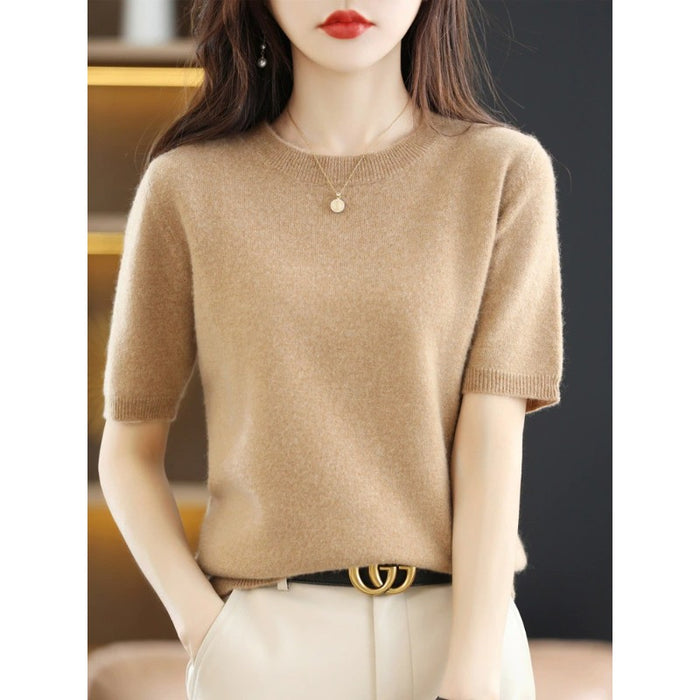 Short-Sleeved Women's Pullover Vest T-Shirt Knitted Base Sweater