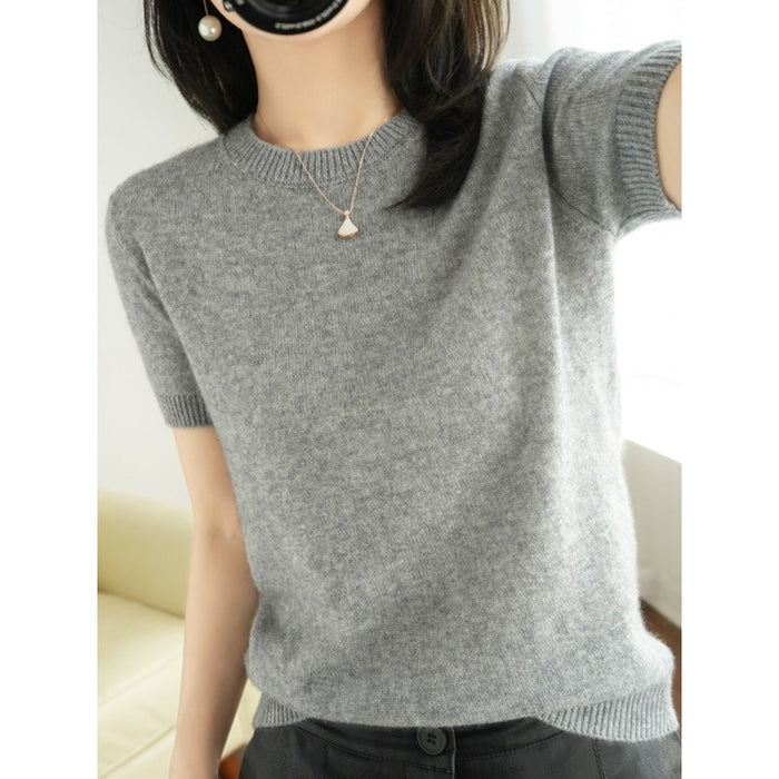 Short-Sleeved Women's Pullover Vest T-Shirt Knitted Base Sweater