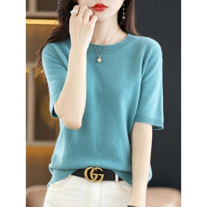 Short-Sleeved Pullover Knitted Women's Sweater