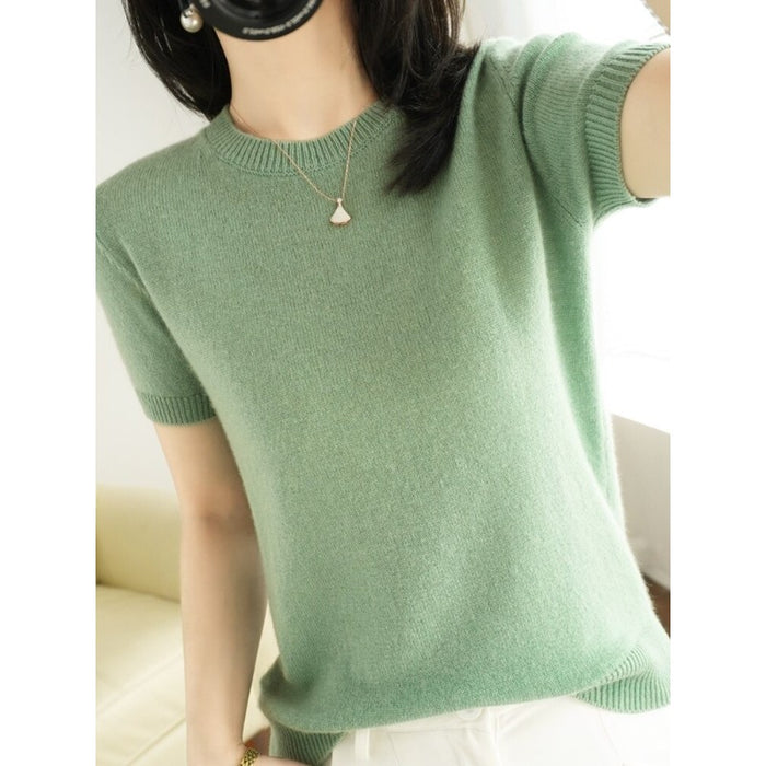 Short-Sleeved Women's Pullover Vest T-Shirt Knitted Base Sweater