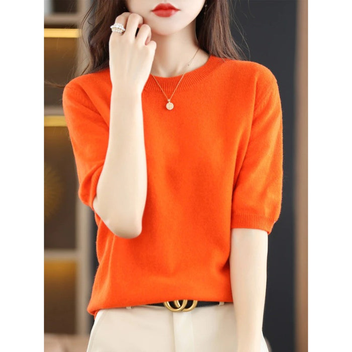 Short-Sleeved Pullover Knitted Women's Sweater