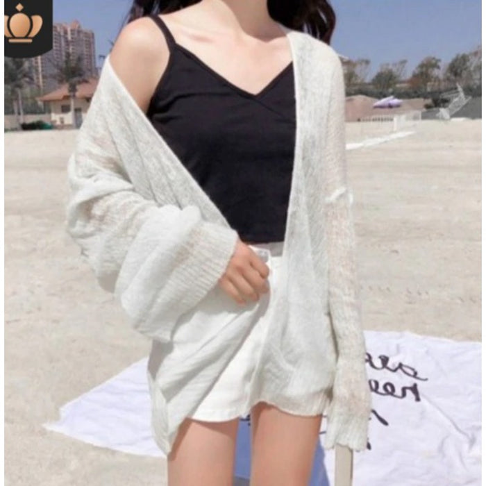 Loose Hollow Knitted Cardigan For Women