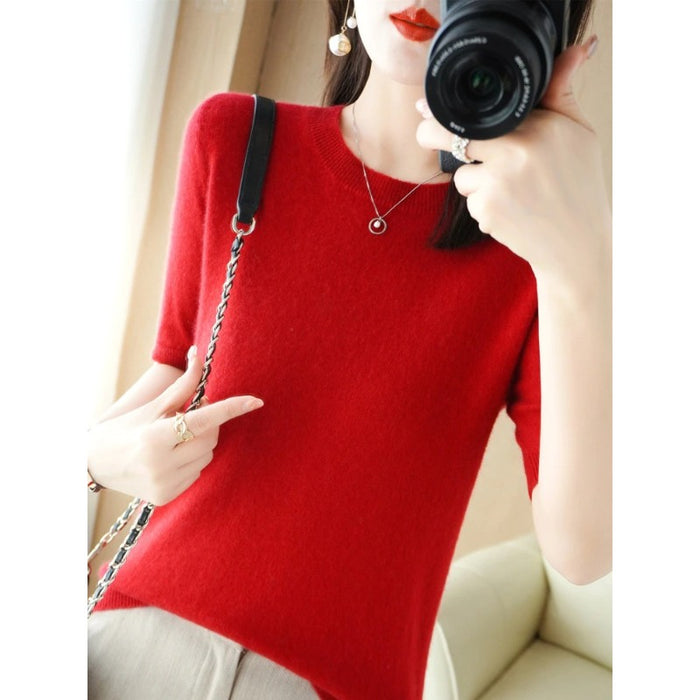 Short-Sleeved Women's Pullover Vest T-Shirt Knitted Base Sweater