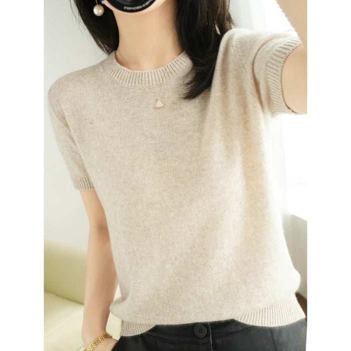 Short-Sleeved Women's Pullover Vest T-Shirt Knitted Base Sweater