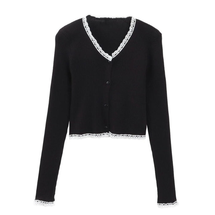 Black Cropped Knitwear Cardigan For Women