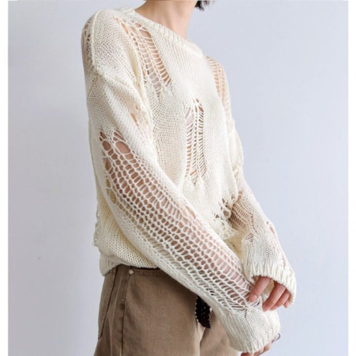 Korean Style Long-Sleeved Hole Sweater