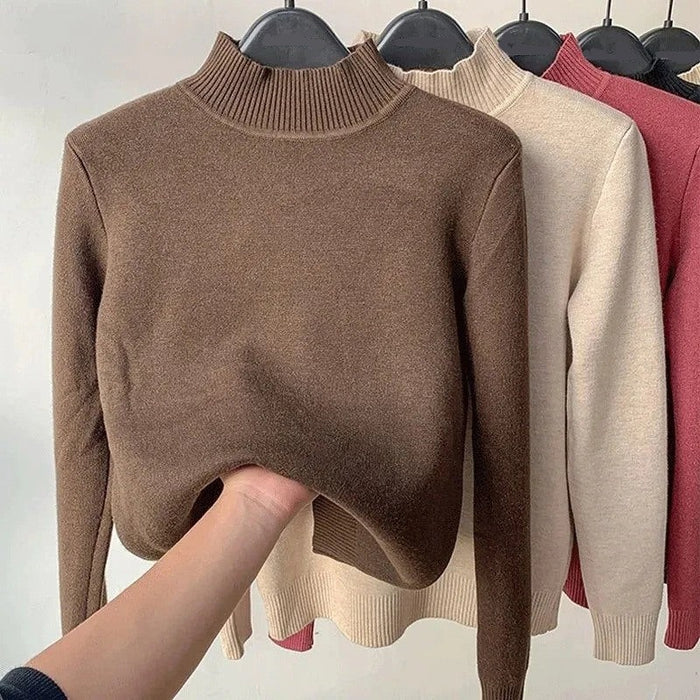 Korean Turtleneck Slim Thicken Plus Velvet Women Sweater