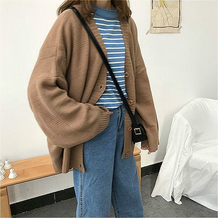 Casual V-Neck Long Sleeve Knitting Cardigans Sweaters