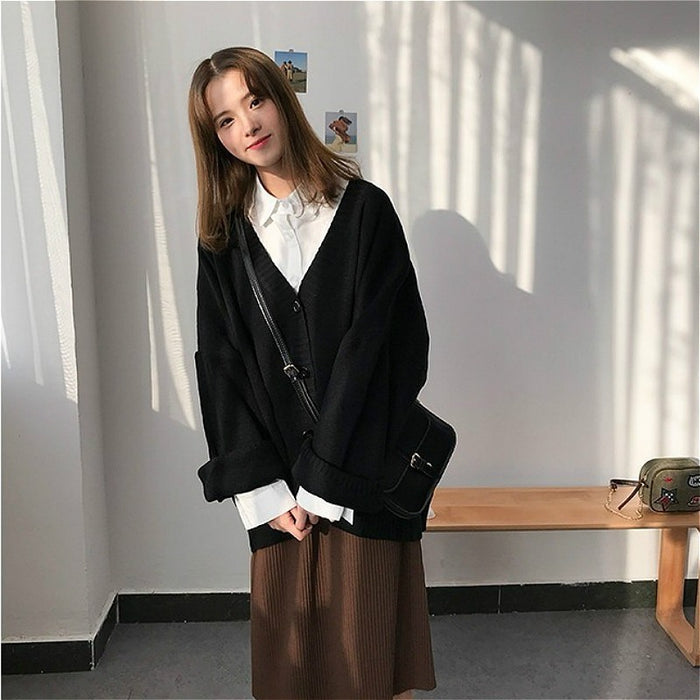 Casual V-Neck Long Sleeve Knitting Cardigans Sweaters