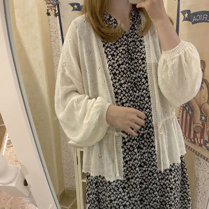Loose Lace-Up Knitted Cardigan Sweaters
