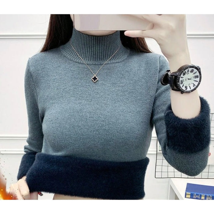 Korean Turtleneck Slim Thicken Plus Velvet Women Sweater