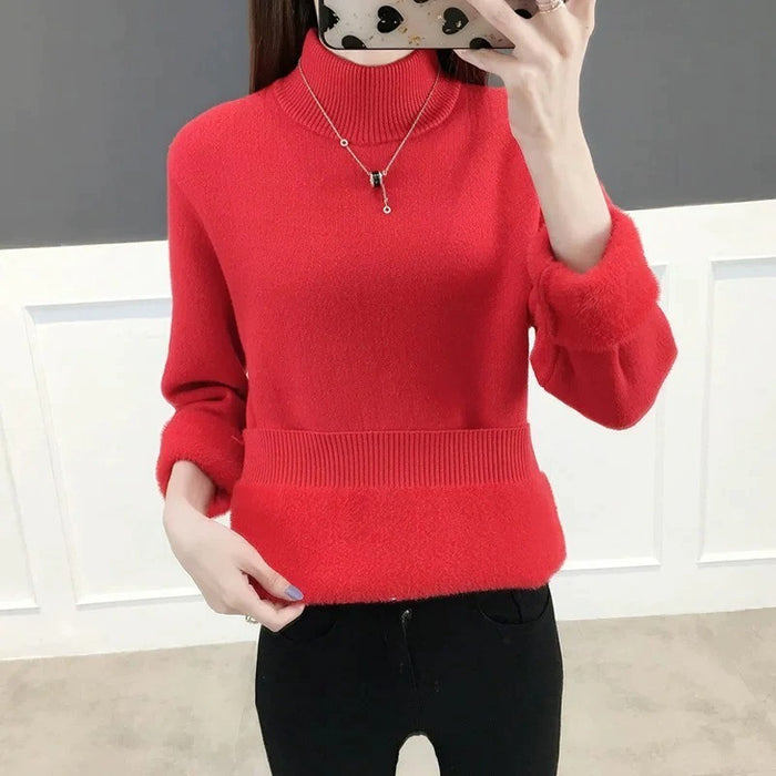 Korean Turtleneck Slim Thicken Plus Velvet Women Sweater