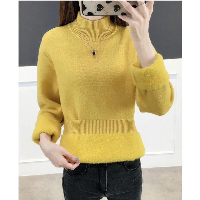 Korean Turtleneck Slim Thicken Plus Velvet Women Sweater